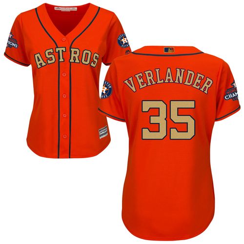 Astros #35 Justin Verlander Orange 2018 Gold Program Cool Base Women's Stitched MLB Jersey - Click Image to Close